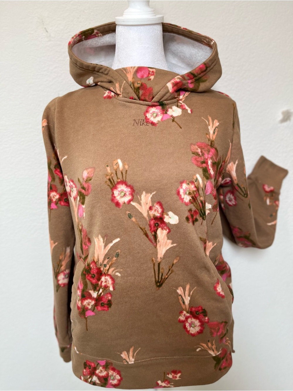Nike Tan Floral Cowl Neck Hoodie Sweatshirt
